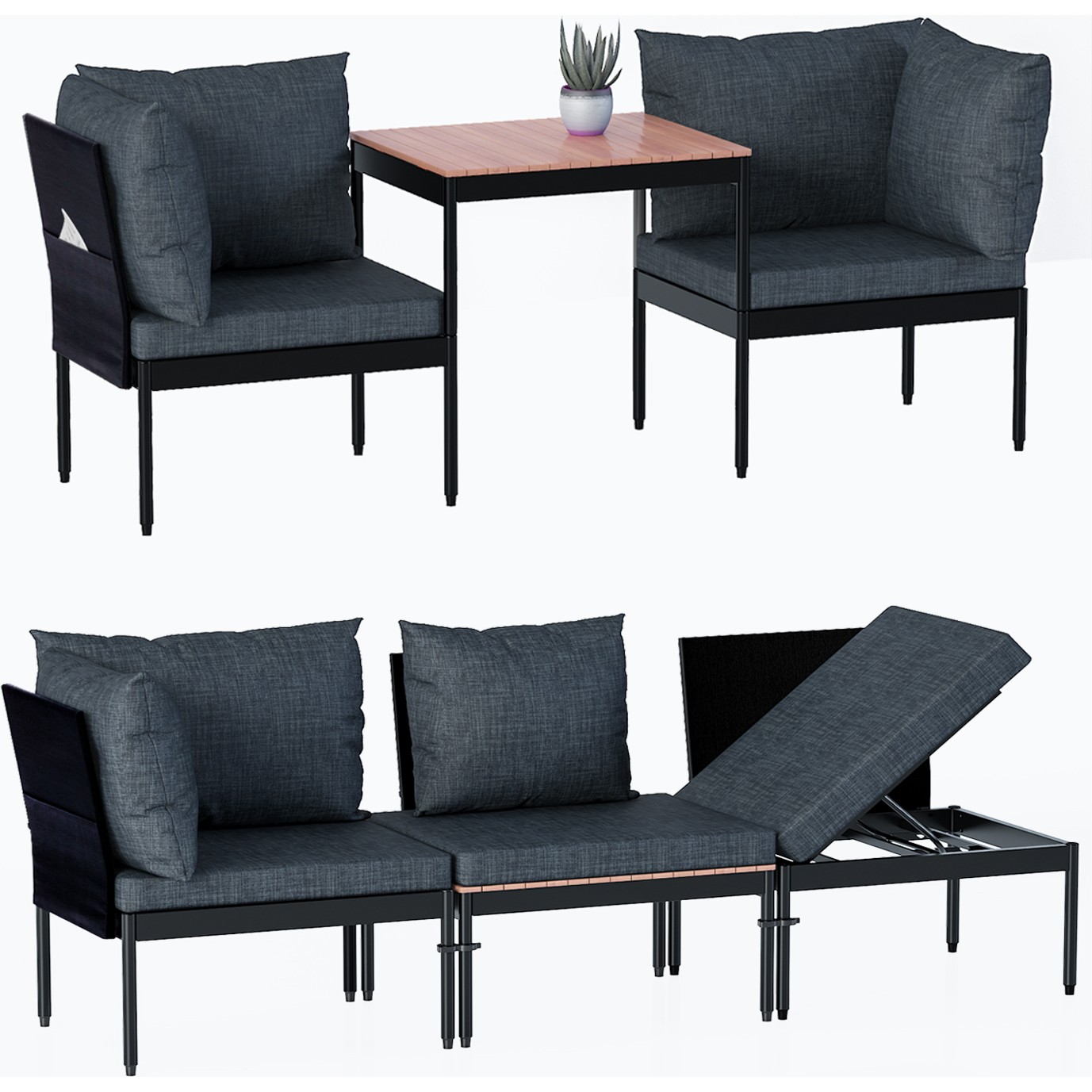 110000698607989.jpg Limni Home Mini Multilounge Bahçe Balkon Seti, Şezlong - Görsel 1