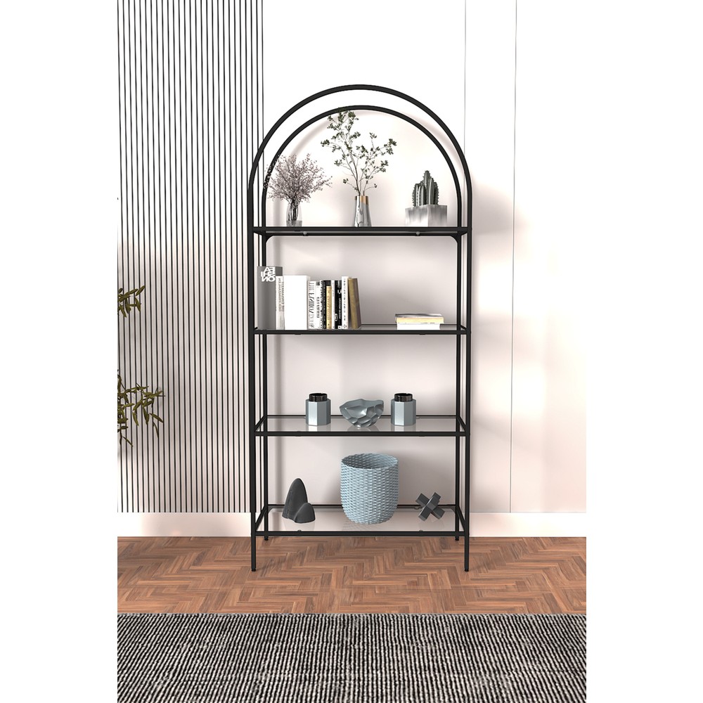 110000701634801.jpg Dekopratik Mona Siyah Kitaplık Dekoratif Aksesuar Rafı Mutfak Rafı Şeffaf Cam - Görsel 1