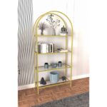 Dekopratik Mona Gold Kitaplık Dekoratif Aksesuar Rafı Mutfak Rafı Şeffaf Cam - Görsel 3