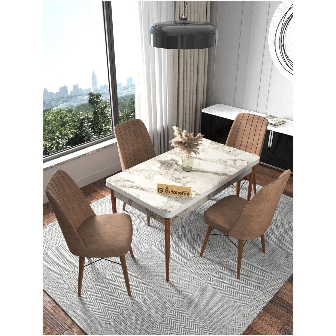 110000704213377.jpg Fixed Efes 70X110 Sabit Mutfak Masası Yemek Masası Masa Sandalye Takımı 4 Kahverengi Sandalye - Görsel 1