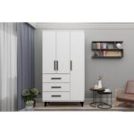 Metalia Gm 303-A Ece 3 Kapı 3 Çekmeceli Ayaklı Siyah Kulplu Gardırop