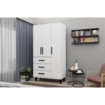 Metalia Gm 303-A Ece 3 Kapı 3 Çekmeceli Ayaklı Siyah Kulplu Gardırop - Görsel 2