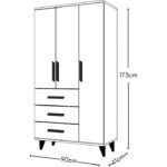 Metalia Gm 303-A Ece 3 Kapı 3 Çekmeceli Ayaklı Siyah Kulplu Gardırop - Görsel 5