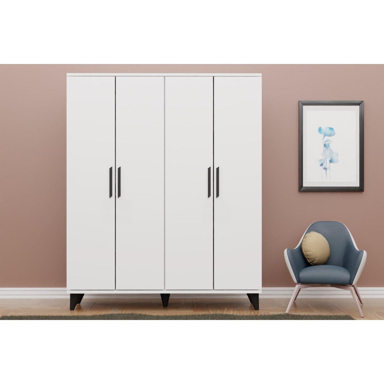 110000704942437.jpg Metalia Gm 050-A Hayal Ayaklı 4 Kapılı Siyah Kulplu Gardırop - Görsel 1