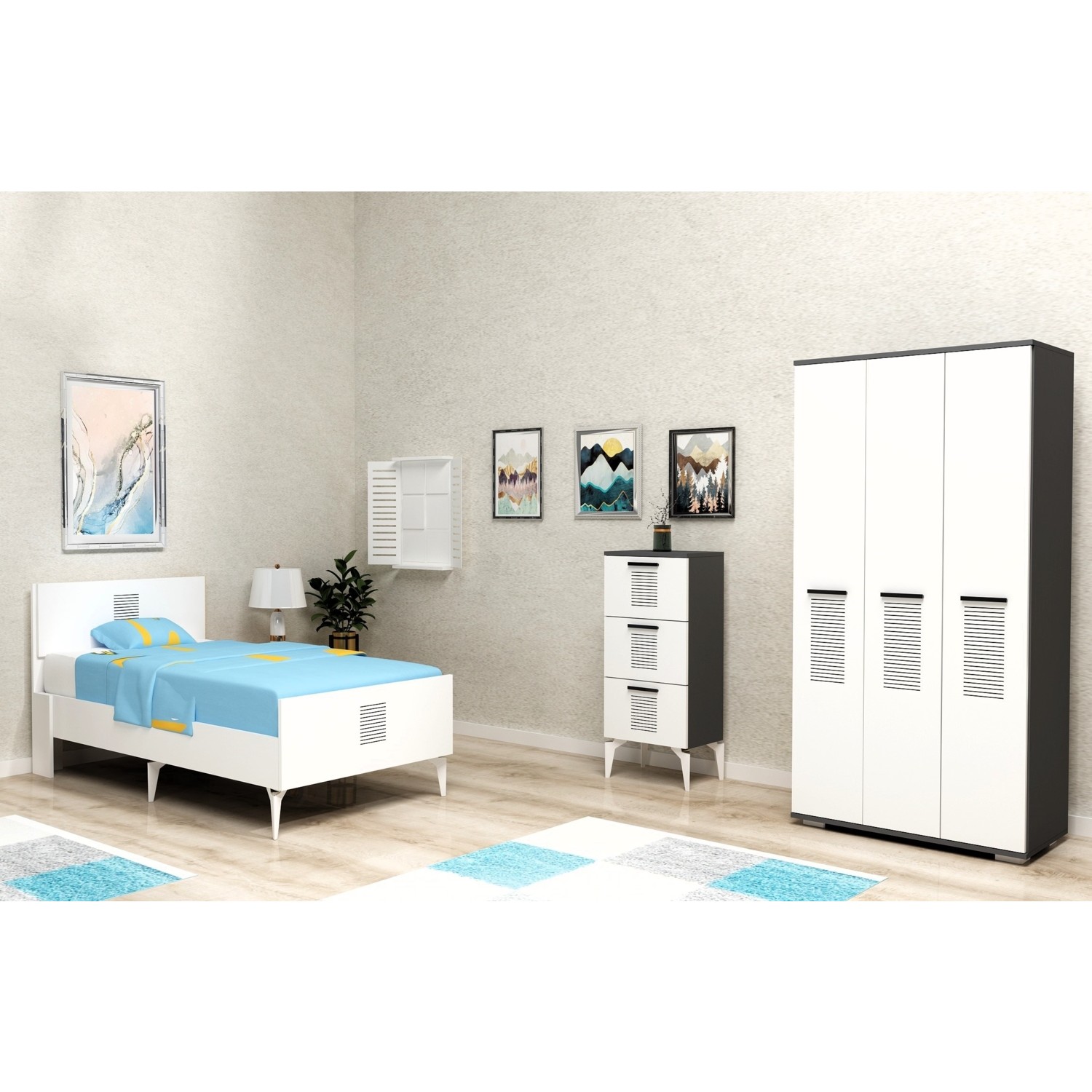 110000707140823.jpg Demonte Dekor Asimo Çocuk Genç Odası Takımı (H-L-C) Antrasit-Beyaz - Görsel 1