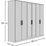 Metalia Gm 081 Favorite 6 Kapılı Aynalı Beyaz Siyah Kulplu Gardırop - Görsel 5