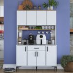 Rani JE177 Çok Amaçlı Dolap 8 Kapaklı 1 Çekmeceli Raflı Kiler Mutfak Dolabı Beyaz - Sepet Ceviz