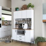 Rani JE168 Çok Amaçlı Dolap 6 Kapaklı 2 Çekmeceli Kiler Mutfak Dolabı Beyaz - Sepet Ceviz - Görsel 4