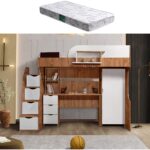 Setay Litera Ranza Dolap Masa + 1 Adet Comfort Yatak, Koyu Ceviz/Beyaz