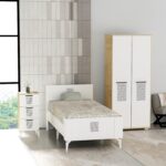 Demonte Dekor Asimo Çocuk Genç Odası Takımı (H-L-B) Safirmeşe-Beyaz