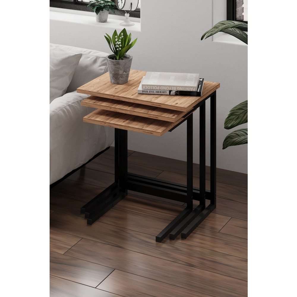 110000718027161.jpg Flinder 3 Lü Zigon Sehpa Metal Ayaklı Servis Sehpası - Görsel 1