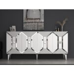 Demonte Dekor Yumedi Modern Konsol Beyaz-Gümüş
