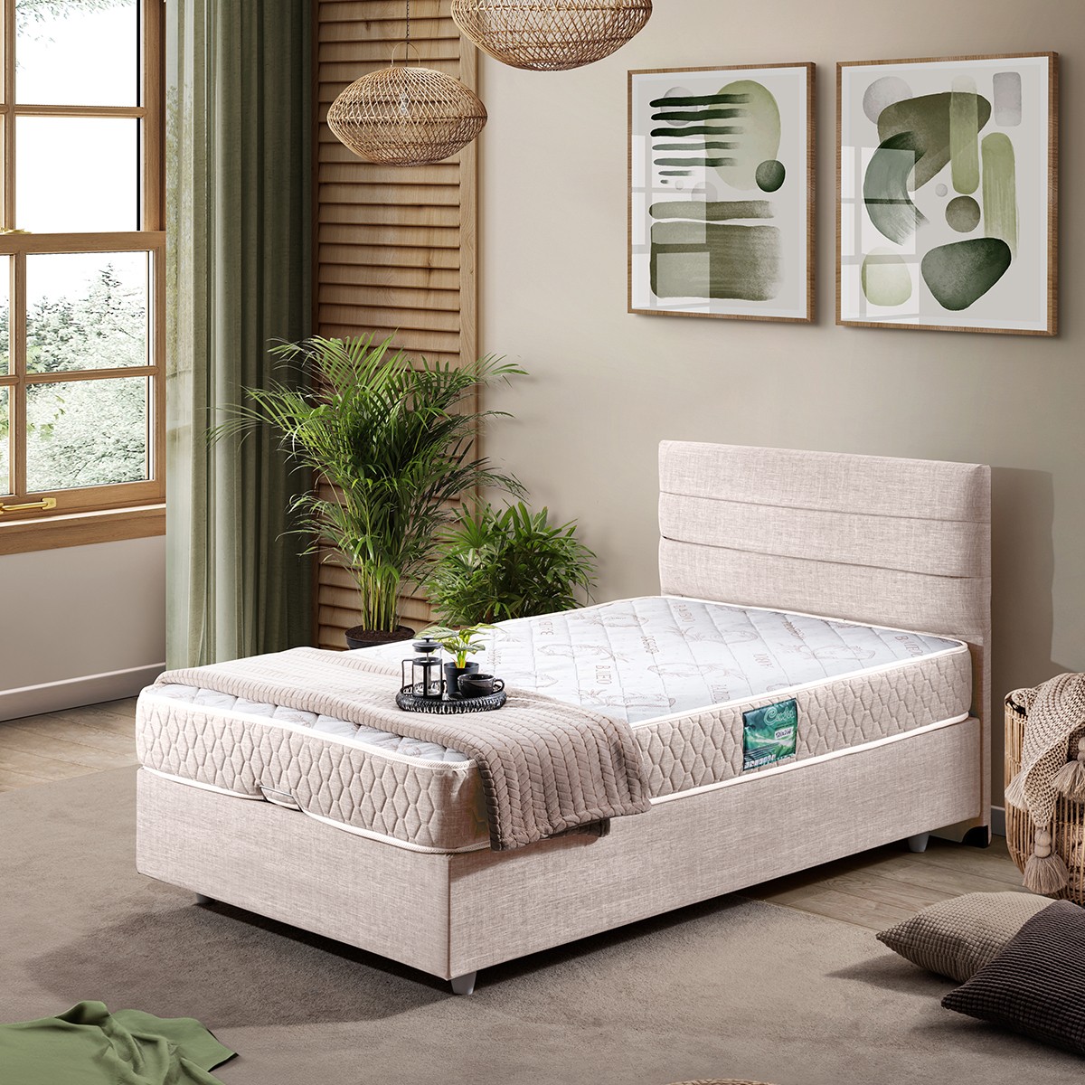 110000720031371.jpg Setay Sofia Tek Kişilik Baza Başlık Comfort Yatak Seti - Krem - Görsel 1