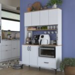 Rani JE175 Çok Amaçlı Dolap Çekmeceli 6 Kapaklı Kiler Mutfak Dolabı  Sepet Ceviz - Beyaz