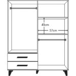 Metalia Gm 070-B Novado Siyah Kulplu Ayaklı Aynalı Gardırop - Görsel 6