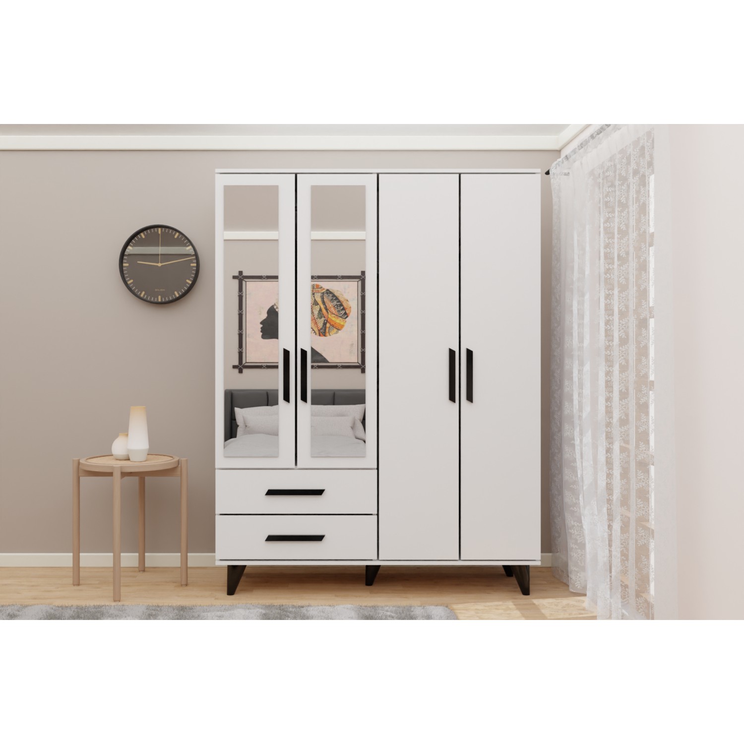 110000729361554.jpg Metalia Gm 070-B Novado Siyah Kulplu Ayaklı Aynalı Gardırop - Görsel 1