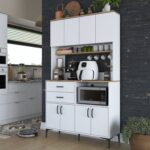 Rani JE179 Çok Amaçlı Dolap 8 Kapaklı 2 Çekmeceli Kiler Mutfak Dolabı  Beyaz - Sepet Ceviz - Görsel 3