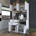 Rani JE179 Çok Amaçlı Dolap 8 Kapaklı 2 Çekmeceli Kiler Mutfak Dolabı  Beyaz - Sepet Ceviz - Görsel 4