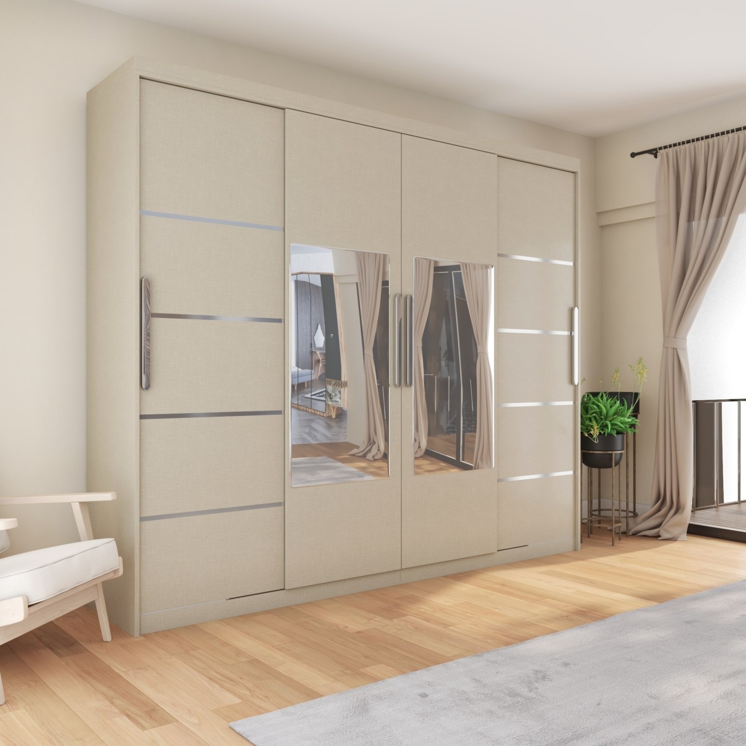 110000730893966.jpg Yilwood Sürgülü Gardırop Dört Kapaklı 360/210 CM (KOTON VİZON) - Görsel 1