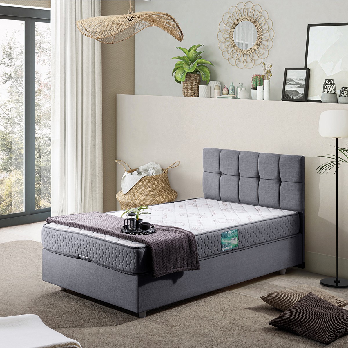 110000733401171.jpg Setay Berlin Tek Kişilik Baza Başlık Comfort Yatak Seti - Gri - Görsel 1