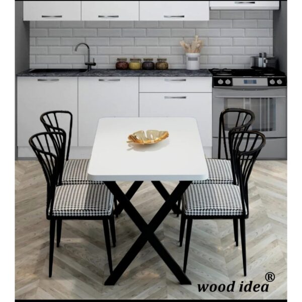 Wood Idea Yemek Masası Takımı ( x ) Ayaklı Mutfak Masası 70X110 + 4 Adet Sandalye - Beyaz