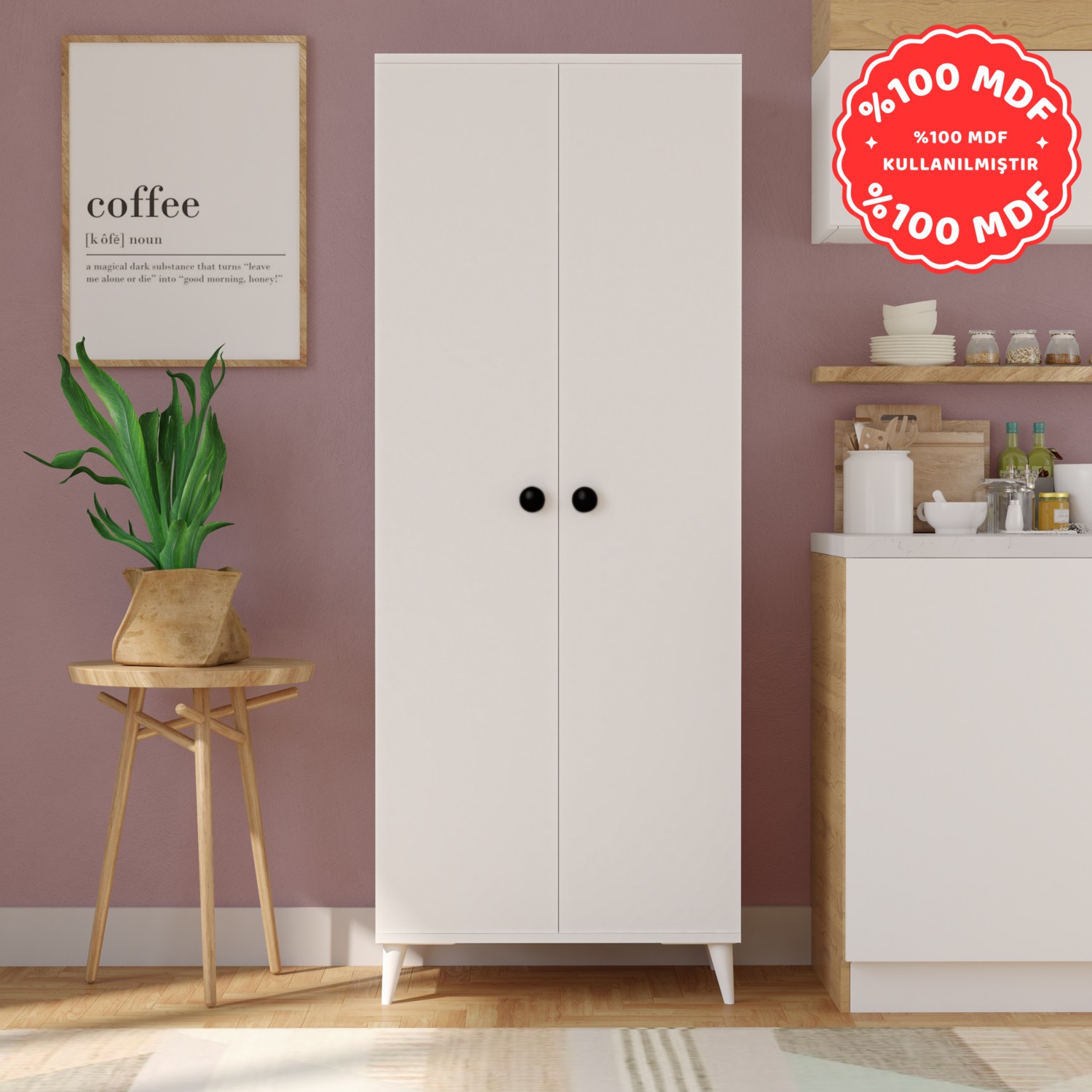 110000741880649.jpg İmbaş 2 Kapaklı 5 Raflı Mega Çok Amaçlı Mutfak Dolabı Banyo Dolabı Beyaz %100 Mdf - Görsel 1