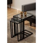 Dekopratik Ibiza Üçlü C Zigon Sehpa Takımı Koltuk Sehpası Metal Yan Sehpa Füme Camlı