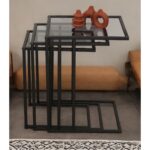 Dekopratik Ibiza Üçlü C Zigon Sehpa Takımı Koltuk Sehpası Metal Yan Sehpa Füme Camlı - Görsel 3