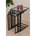 Dekopratik Ibiza Üçlü C Zigon Sehpa Takımı Koltuk Sehpası Metal Yan Sehpa Füme Camlı - Görsel 4