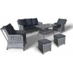 Monalin Home Garden I Elite 7 Kişilik Oturma Takımı (Gri) I Rattan El Örgüsü Bahçe Mobilyası