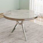 Canisa Mos Serisi 90X90 Lak Panel Beyaz Mermer Desen Krom Kaplama Ayaklı Mutfak Masası