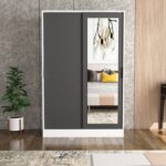 Tumblera Berceste Antrasit Beyaz 2 Sürgü Kapaklı Aynalı 8 Bölmeli Dolap Gardırop - Görsel 2