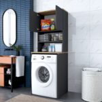 Rani KD101 Çamaşır Makinesi Dolabı 3 Raflı Kapaklı Banyo Dolabı Antrasit - Sepet Ceviz - Görsel 4