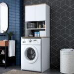 Rani KD101 Çamaşır Makinesi Dolabı 3 Raflı Kapaklı Banyo Dolabı Beyaz - Sepet Ceviz