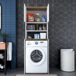 Rani KD101 Çamaşır Makinesi Dolabı 3 Raflı Kapaklı Banyo Dolabı Beyaz - Sepet Ceviz - Görsel 3