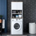 Rani KD101 Çamaşır Makinesi Dolabı 3 Raflı Kapaklı Banyo Dolabı Beyaz - Sepet Ceviz - Görsel 4