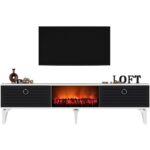 Demonte Home Mobilya Arronadh Tv Sehpası (Alt Modül) Şömineli Beyaz-Antrasit - Görsel 3