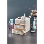 Tekno Trust Modern Triobox 3'lü Beyaz Takı, Makyaj ve Kozmetik Düzenleyici Çekmece, Ofis Masa Düzenleyici Garan