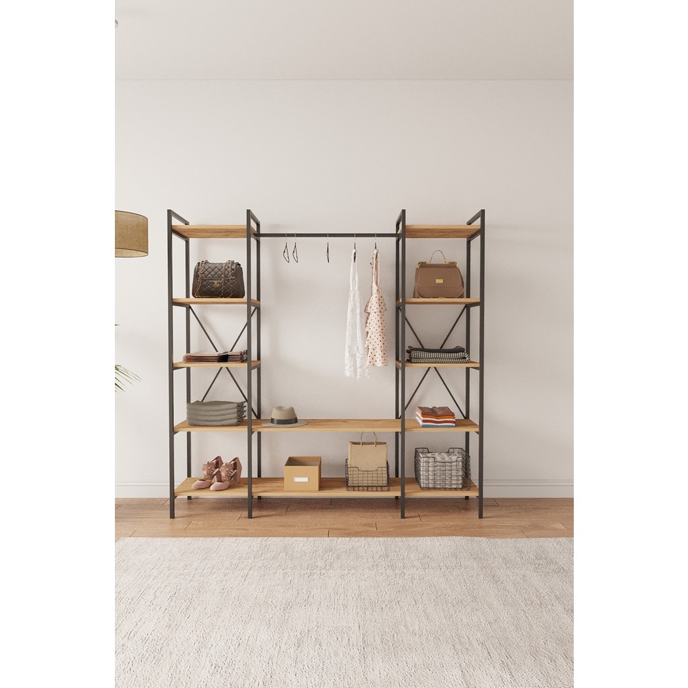 110000772752322.jpg Mobitopya Nilamu Elbise Dolabı / Metal Aksamlı / Atlantik Çam / Açık Dolap / Organizer / Askılık - Görsel 1