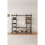 Mobitopya Nilamu Elbise Dolabı / Metal Aksamlı / Antrasit Gri / Açık Dolap / Organizer / Askılık