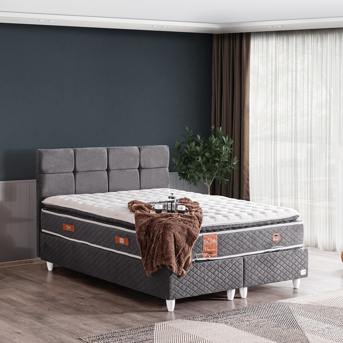 110000776452006.jpg Setay Gümüş Tek Kişilik Baza Başlık Real Pedli Yatak Seti - Antrasit - Görsel 1