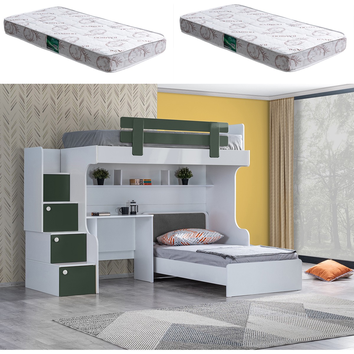 110000781032724.jpg Setay Loof Ranza Karyola Masa, Yeşil + 2 Adet Comfort Yatak - Görsel 1