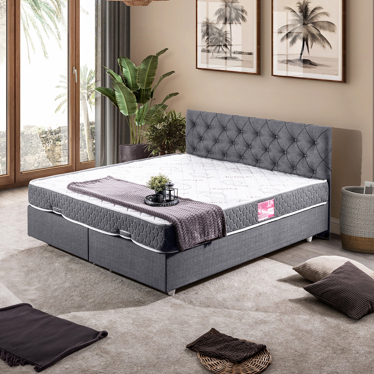 110000783034951.jpg Setay Eylül İkili Set Çift Kişilik Baza Başlık- Gri - Görsel 1