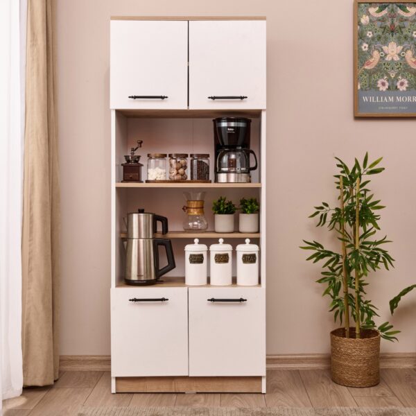 Just Home 4 Kapaklı Fırın Bölmeli Kiler Dolabı - Beyaz / Safir Meşe