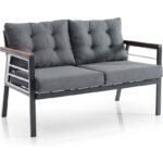 EVDEMO Lara Metal Bahçe Balkon Takımı 2+1+1+Ahşap Masa Antrasit - Görsel 2