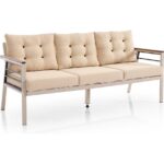 EVDEMO Lara Metal Puflu Bahçe Balkon Takımı 3+1+1+Ahşap Masa Cappuccino - Görsel 2