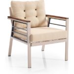 EVDEMO Lara Metal Puflu Bahçe Balkon Takımı 3+1+1+Ahşap Masa Cappuccino - Görsel 3