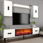 Cantek Dizayn Flyy 180 cm Şömineli (B) Tv Ünitesi Takımı Beyaz-Beyaz - Görsel 2