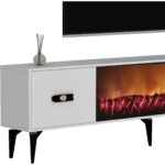 Cantek Dizayn Flyy 180 cm Şömineli (B) Tv Ünitesi Takımı Beyaz-Beyaz - Görsel 3