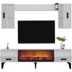 Cantek Dizayn Flyy 180 cm Şömineli (B) Tv Ünitesi Takımı Beyaz-Beyaz - Görsel 4